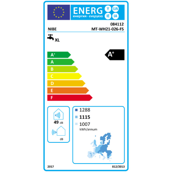 Nibe warmtepompboiler MT-WH-21-019-FS ERP LABEL